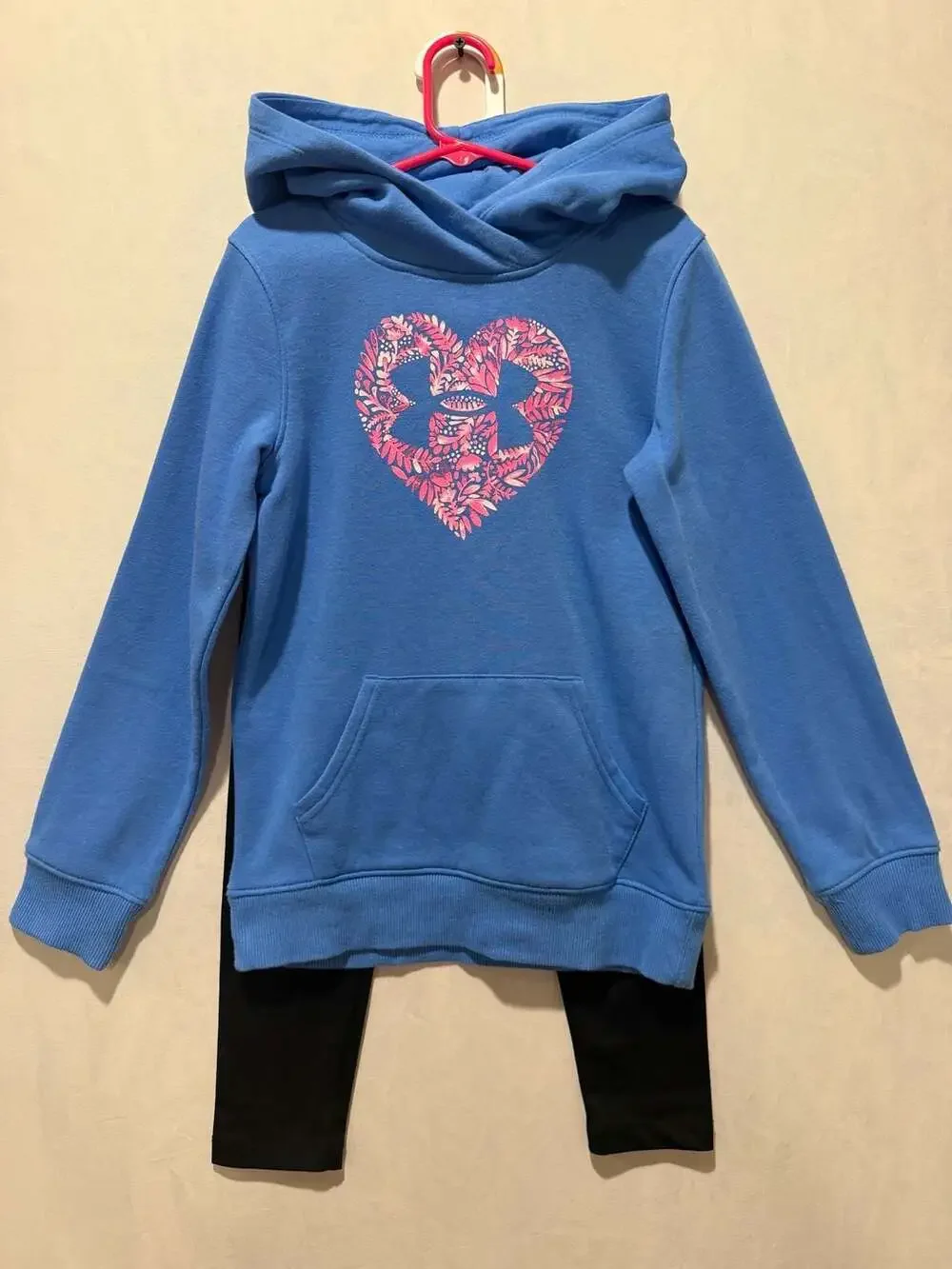 Under Armour Girls Blue Floral Heart Logo Hoodie and Leggings Set